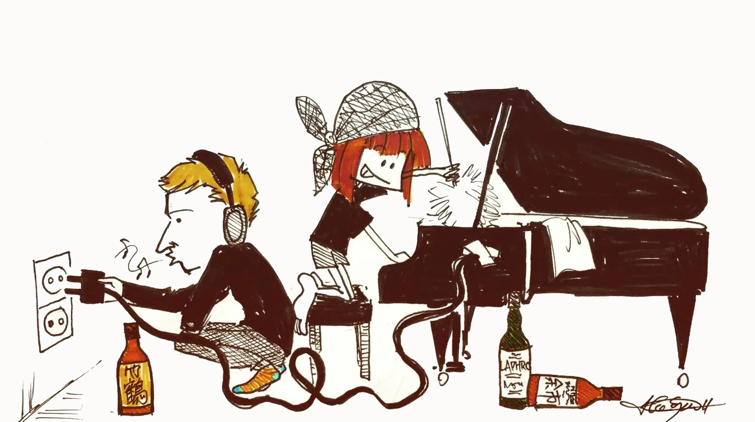Illustration of a producer and pianist collaborating